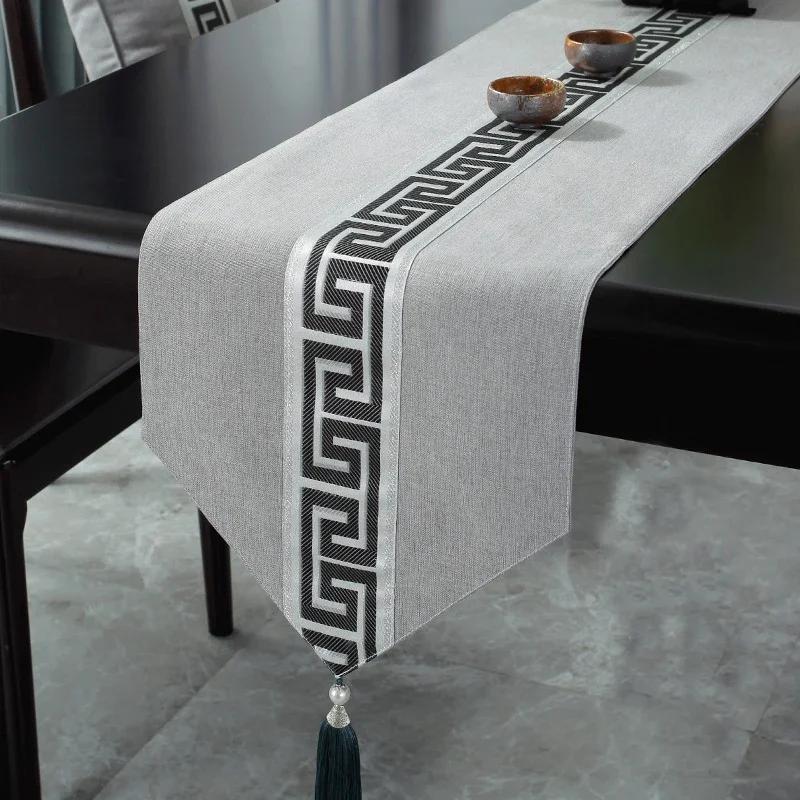 

Table Runner,Chinese Style Cotton Linen Jacquard Table Runners with Tassels,Waterproof Oilproof Decorative Table Flag Home Hotel (as the picture,33x80cmTable Runner)