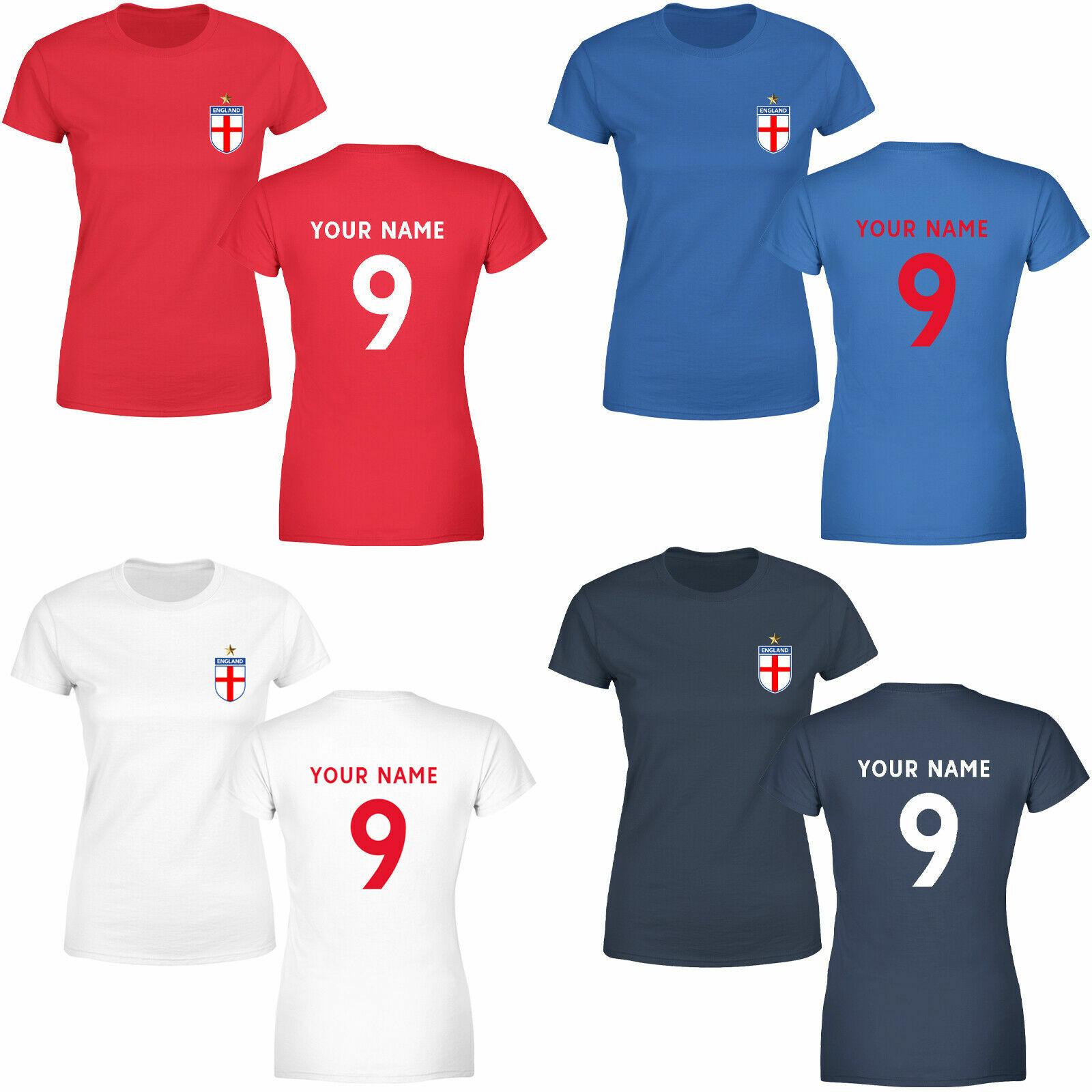 Personalised England Football Womens 100% Cotton T-shirt Mens Tees Top Name Number Tee Top L