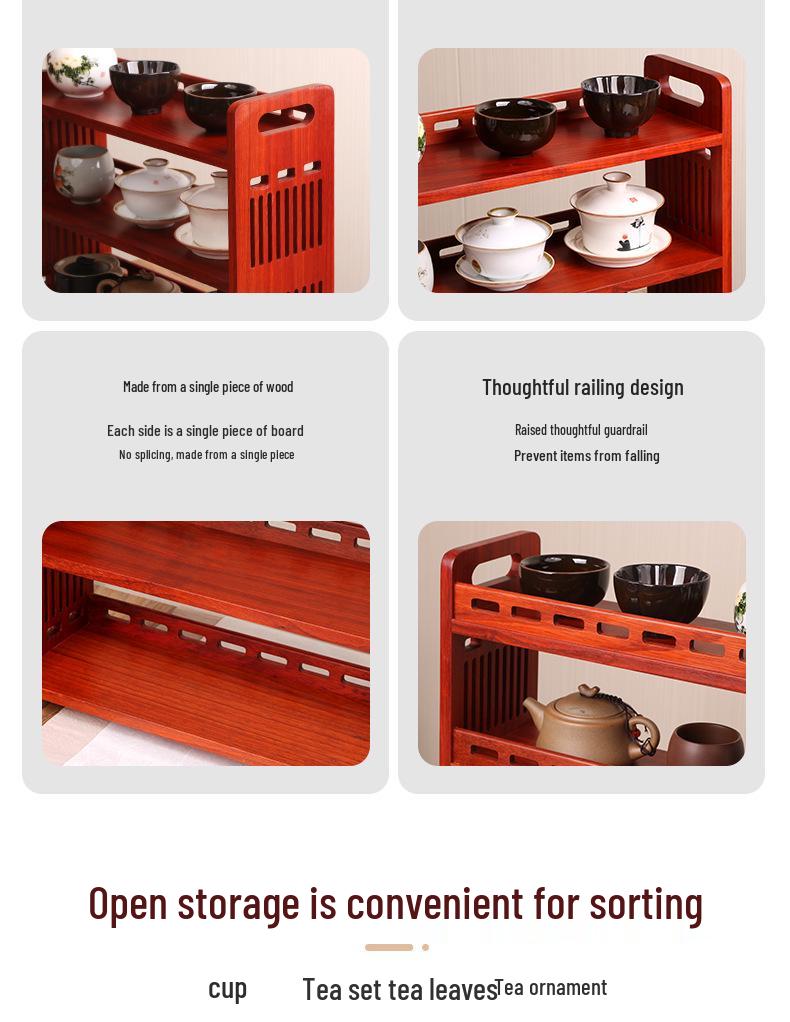 Red Rosewood Multi-layer Desktop Storage Rack - Retro Style Kung Fu Tea Set Display Shelf