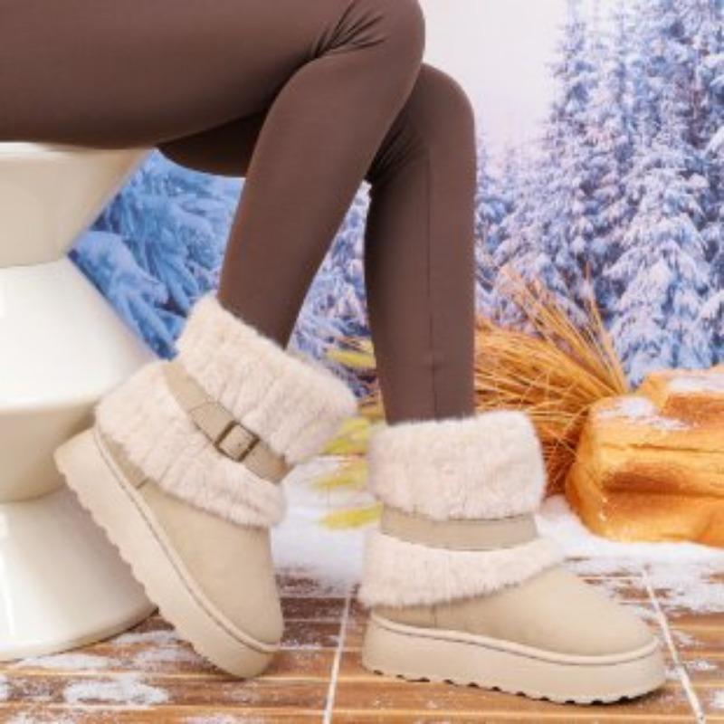 Women's Furry Mouth Plus Size Winter Warm Snow Boots Padded Lining Waterproof Ankle Boots Anti-slip Outdoor Hiking Mountaineering Sports Boots