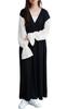 Gold Japan Plus Size Long Candy Size Women's Dress, Sleeves, Docking, Sheer, Sleeves, Pockets, Fall/Spring, 5L, Black, Maru-30199