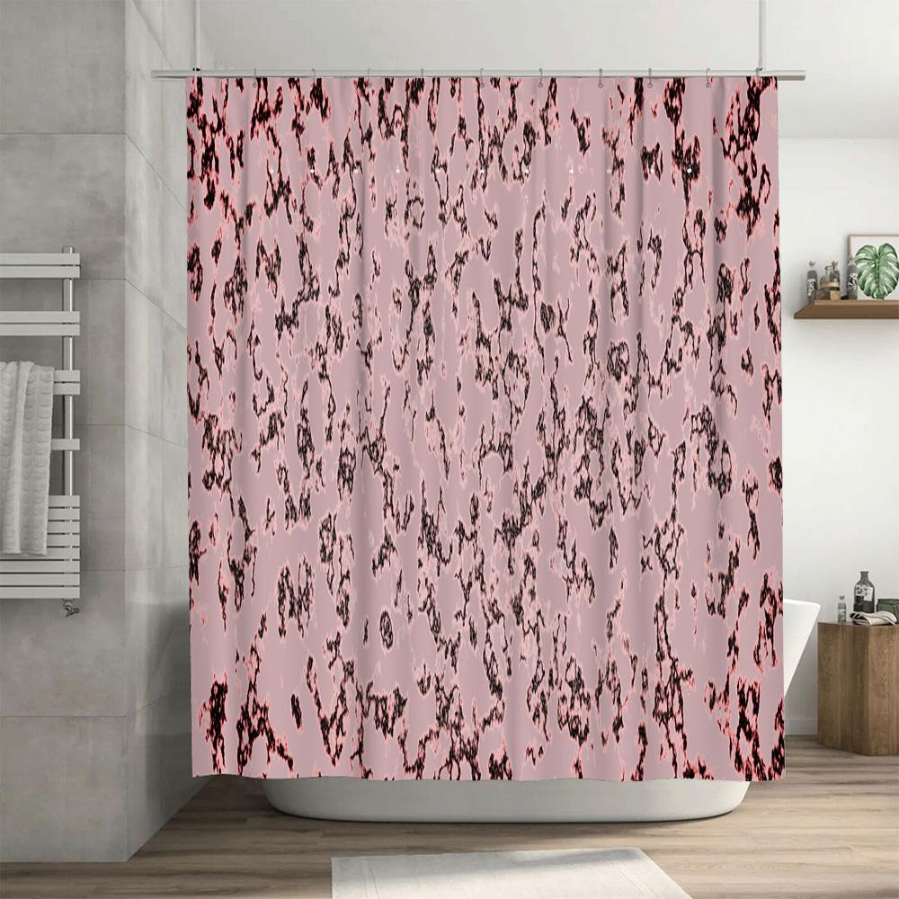 Charming Black Pink Shower Curtain Floral Print Modern Decor for Bathroom Easy Install Hook Rings Set Home Improvement Waterproo