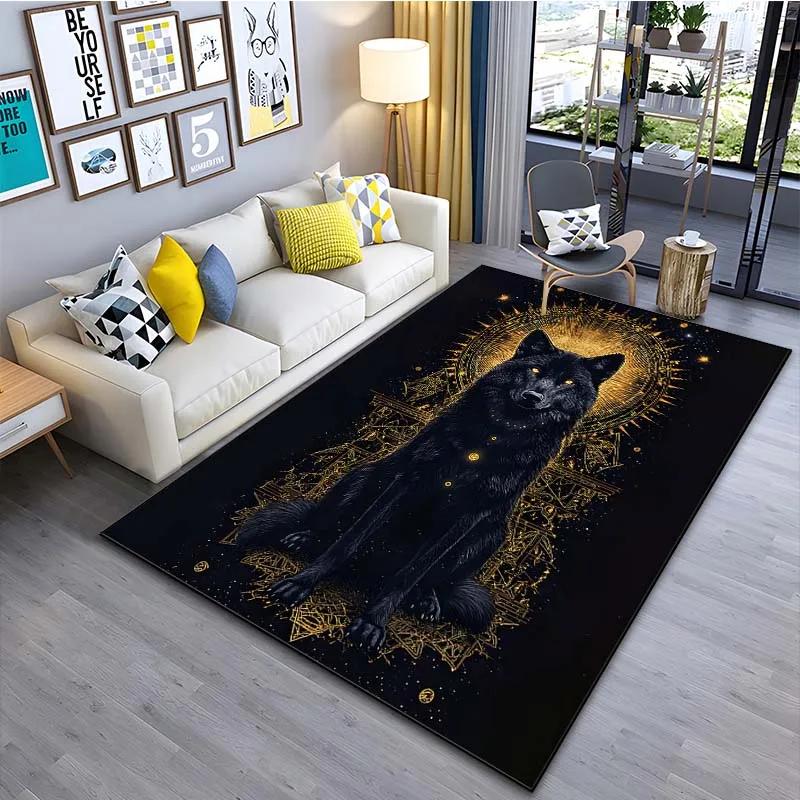 Black Wolf Patter Carpet for Living Room Bedroom Bedside Bathroom Floor Mat Area Rug Sofa Home Decor for Gifts