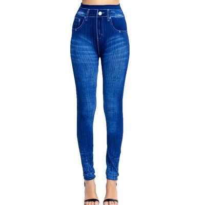 Women's Imitation Jeans Stretchable Slim Denim Pringting Leggings Hips Tights Pencil Pants High Waist Workout Gymwear