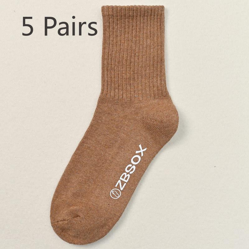5 Pairs of Men's Autumn and Winter Cotton Thick and Velvet Warm Wool Ring Anti Pilling Tube Socks