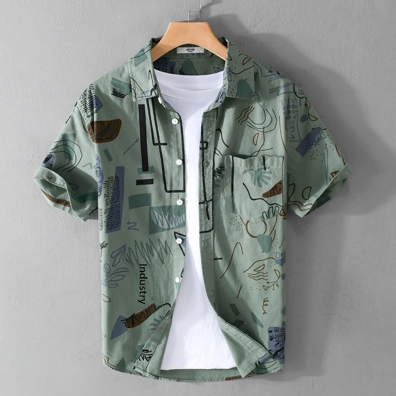 

Мужская летняя рубашка с коротким рукавом с принтом — удобная, модная, универсальная, молодежная, в свежем стиле (Модель 521) XXXL зелёный