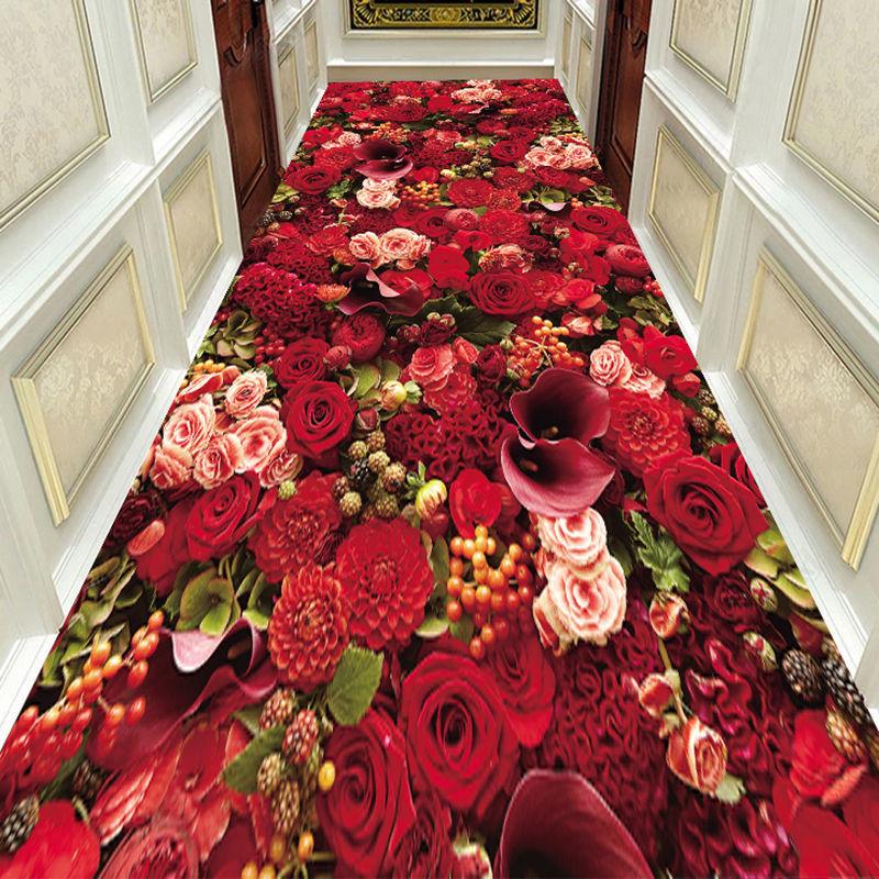 Autumn Style Long Lobby Carpet Fresh Green Grass Pattern Stairway Hallway Home Corridor Carpet Aisle Party Wedding Red Area Rugs