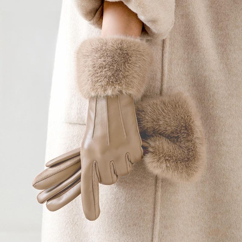 Luxury Winter Ladies Gloves Soft Faux Fur Trimmed Cuffs Warm Thick Windproof Gloves Outdoor Elegant Gloves Winter Accessories