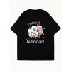 Fleece Navidad Weihnachtsschaf T-Shirt Schwarz Feiertagsparty Freizeitkleidung für Frauen