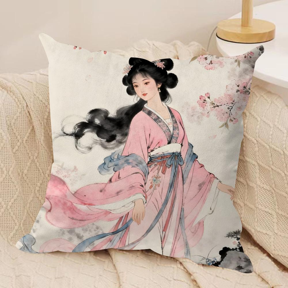 Chinese Ancient Style Beauty Cushion Cover Pillowcase Ultra Soft Skin Friendly Fabric Cloud Like Comfort  Concealed Zipper
