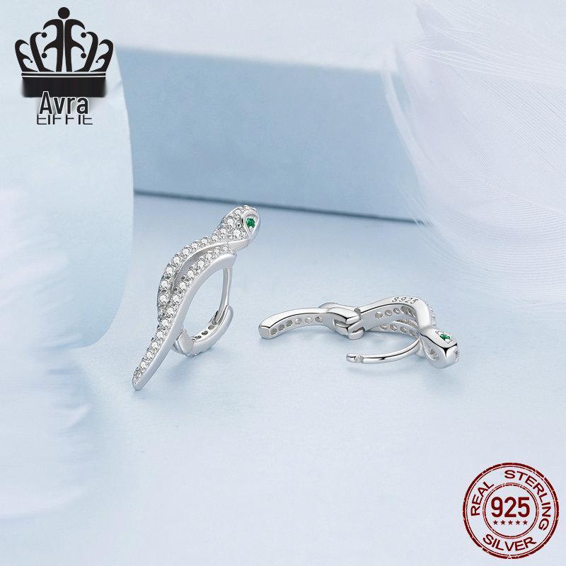 Sterling Silver S925 Snake Earrings with Platinum-Plated Zircon (Model: BSE669)