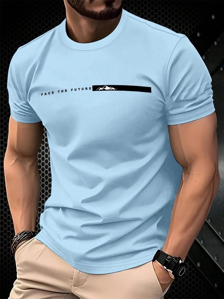 Sommer Herren Einfaches T-Shirt mit Buchstabenmuster Aufdruck Lässiges Sportliches Lockeres Rundhals Oberteil City Time Täglich Vielseitig Kurzärmelige Kleidung