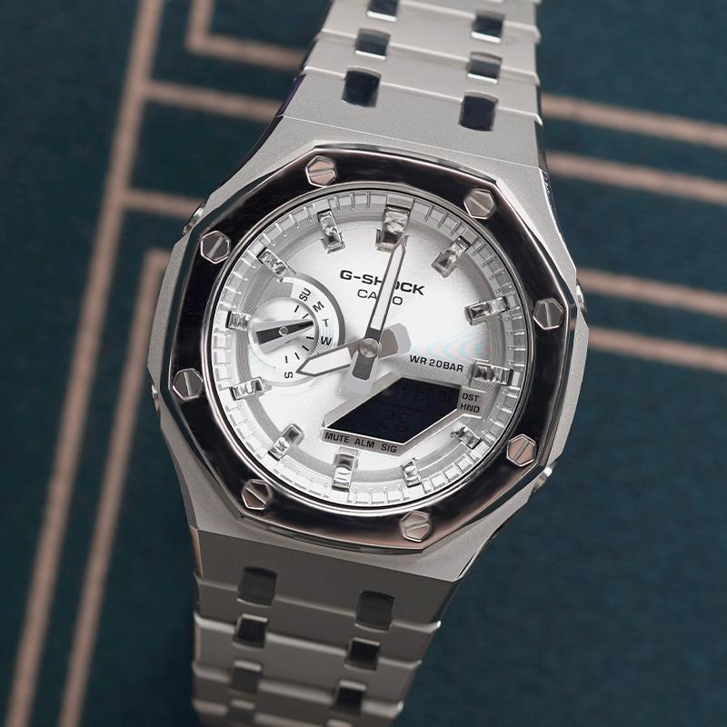 Casio Unisex Liquid Crystal,Analog Dual Display Series 48.5mm Silver Watch GA-2100FF-8A(Watch8--)