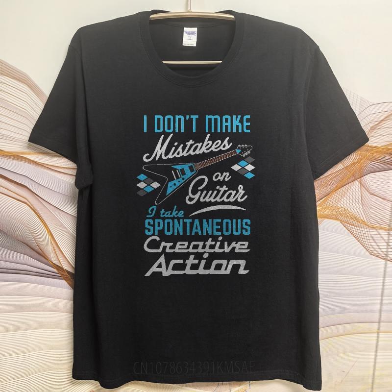 Schwarzes Sommer-T-Shirt für Herren Ich mache keine Fehler auf der Gitarre, ich ergreife spontane kreative Maßnahmen Kurzarm Rock O-Ausschnitt T-Shirts