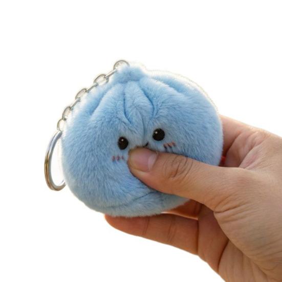 Steamed Bun Pendant Keychain with Smile Face Soft Plush Rabbit Fur Stress Reliever Portable Bag Charm for Kids Adults Skin-Friendly