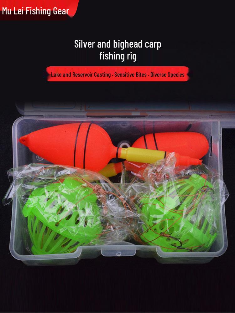 Silver & Bighead Carp Fishing Rig with Bait Cage, Float Connector, Space Bean, and Mine Explosion Hook Set