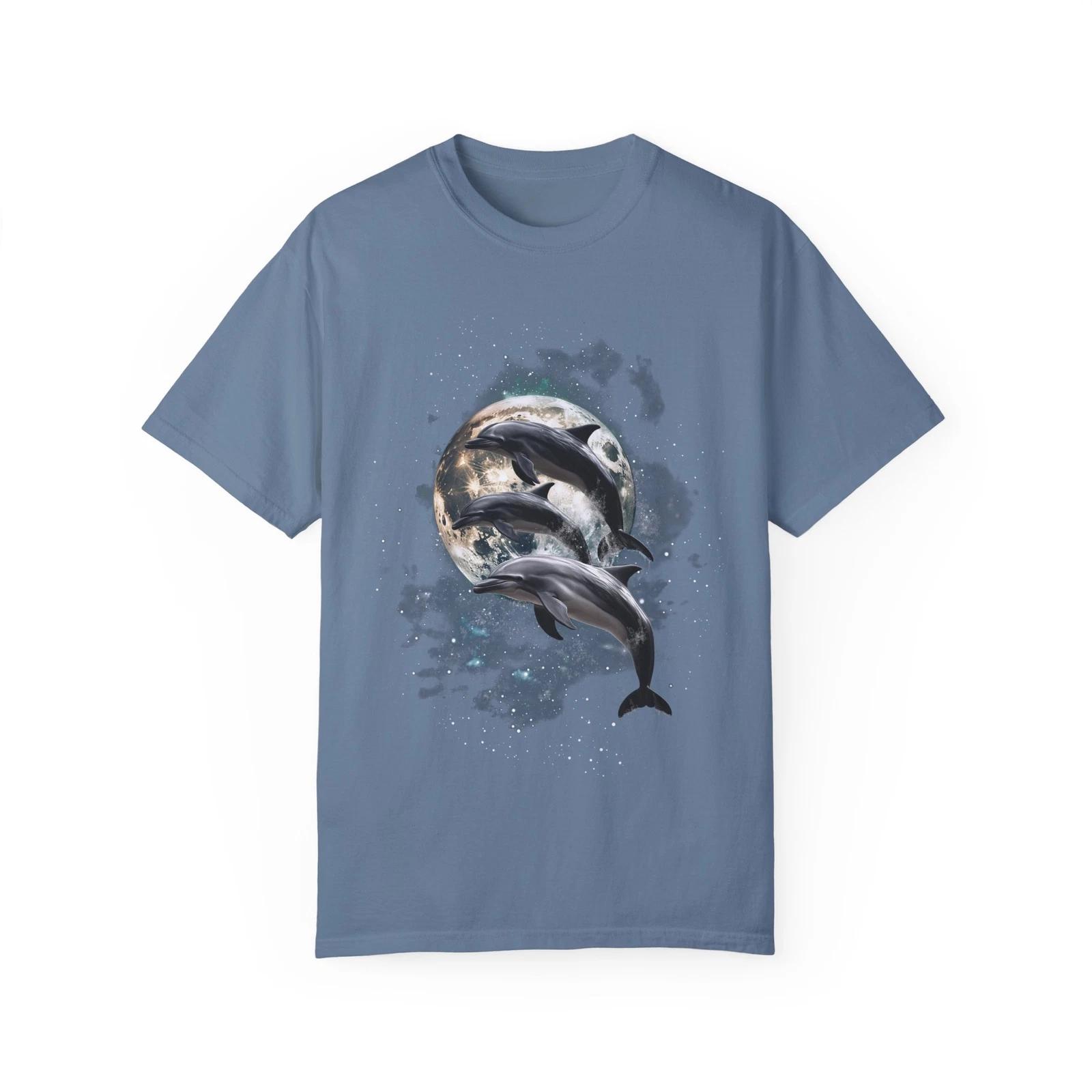 Dolphin T shirt, Cosmic Dolphins Graphic Tee, Celestial Ocean Animal, Retro Space S