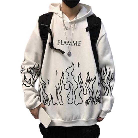 Hanorac Bărbați Toamnă Imprimeu Flacără Glugă Mâneci Lungi Moale Călduros Larg Stil Hip Hop Hanorac de Iarnă pentru Școală