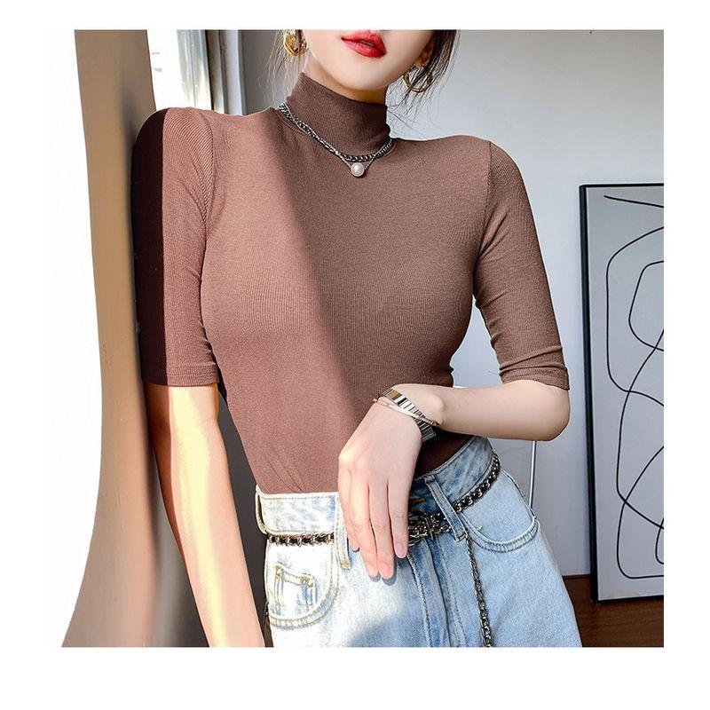 Magic Queen Thread Half Sleeve T-shirt Women Spring and Summer Half Sleeve Turtleneck Shirt Inner wear Slim fit Top T-Shirt