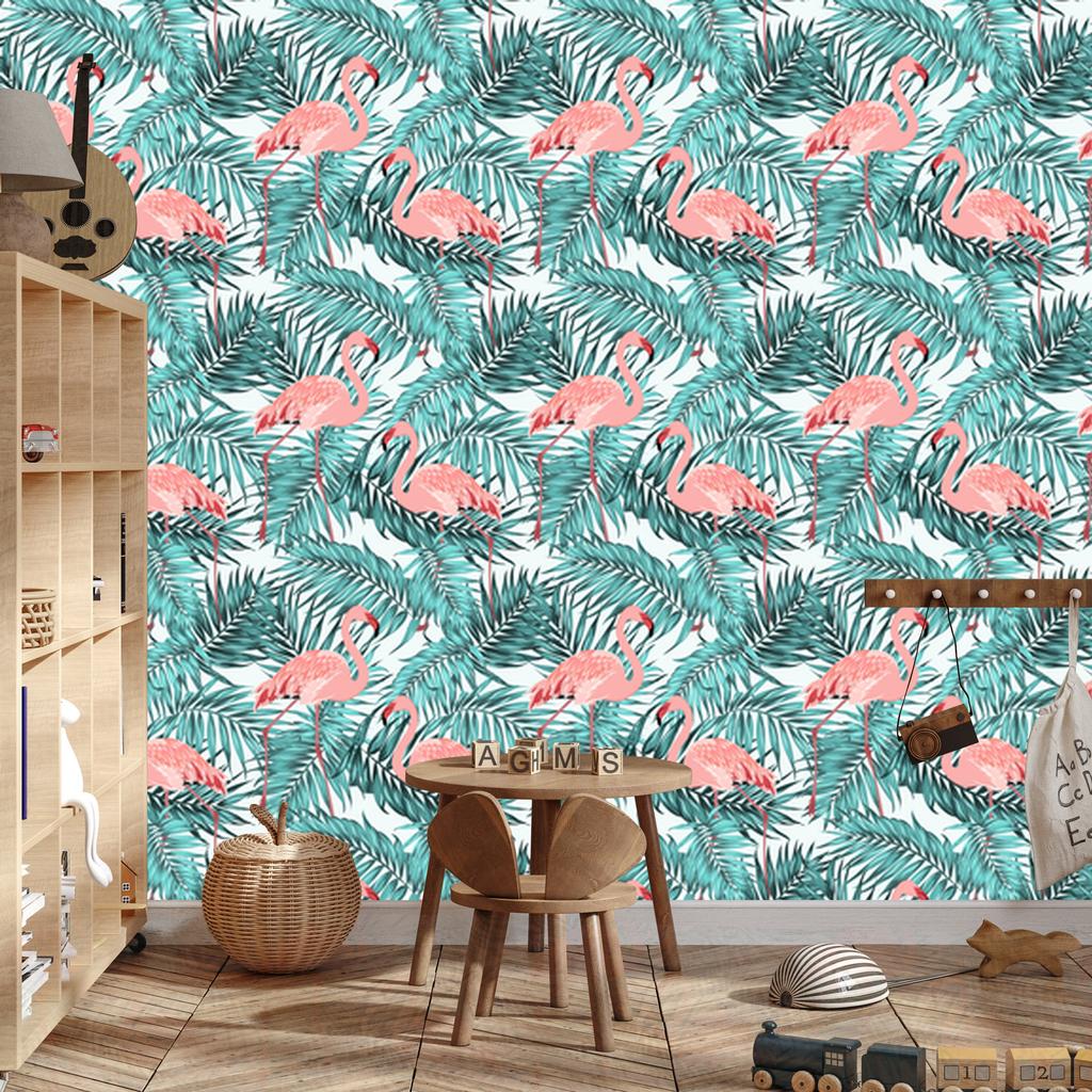 Leaves with flamingos wallpaper for living room and bedroom 50x1000