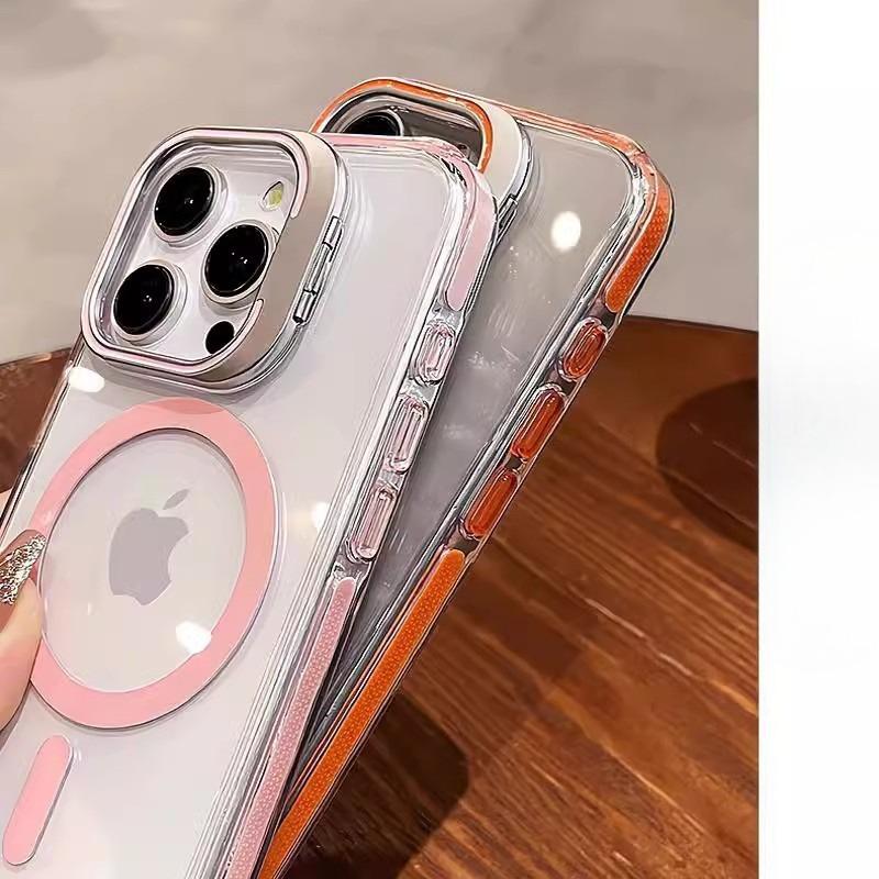 Applicable To Apple 17 ProMax Lens Cover Bracket Mobile Phone Case IPhone 16 Transparent Magnetic Suction Anti Fall Protection Case