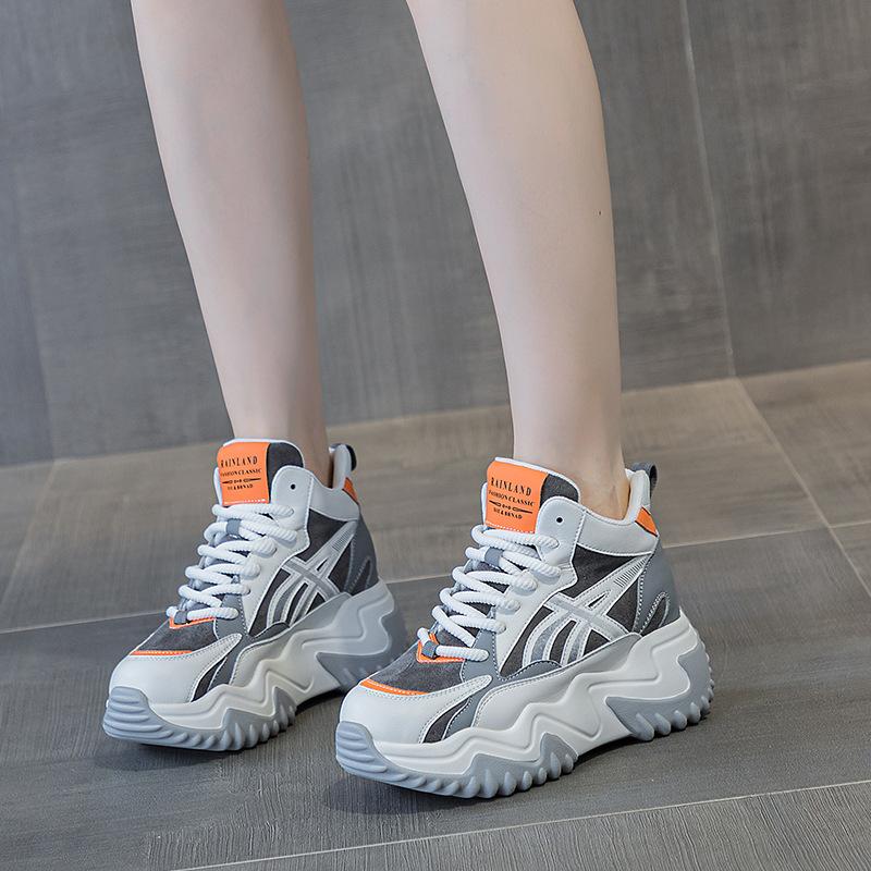 790 inner height increase 7 leather little white shoes for women's autumn and winter new versatile thick-soled pine