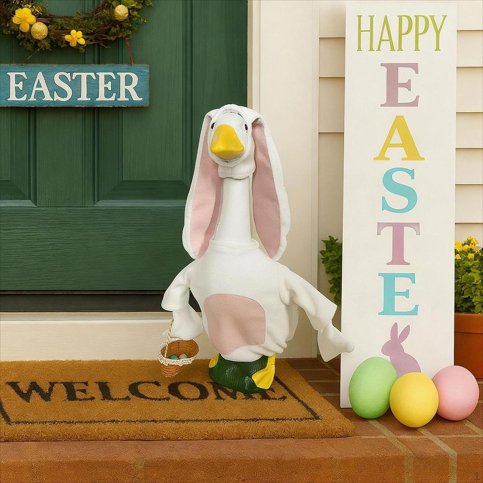 Easter Bunny Goose Outfit with Ears Hat Spring Decor Soft Porch Costume for Outdoor