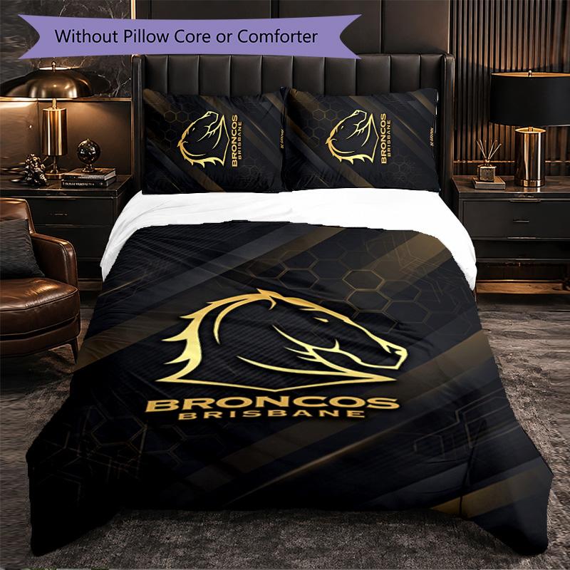 Set Biancheria da Letto in Microfibra con Fantasia Brisbane Broncos 3 Pezzi Decorazione Copripiumino per Camera da Letto Uso Domestico
