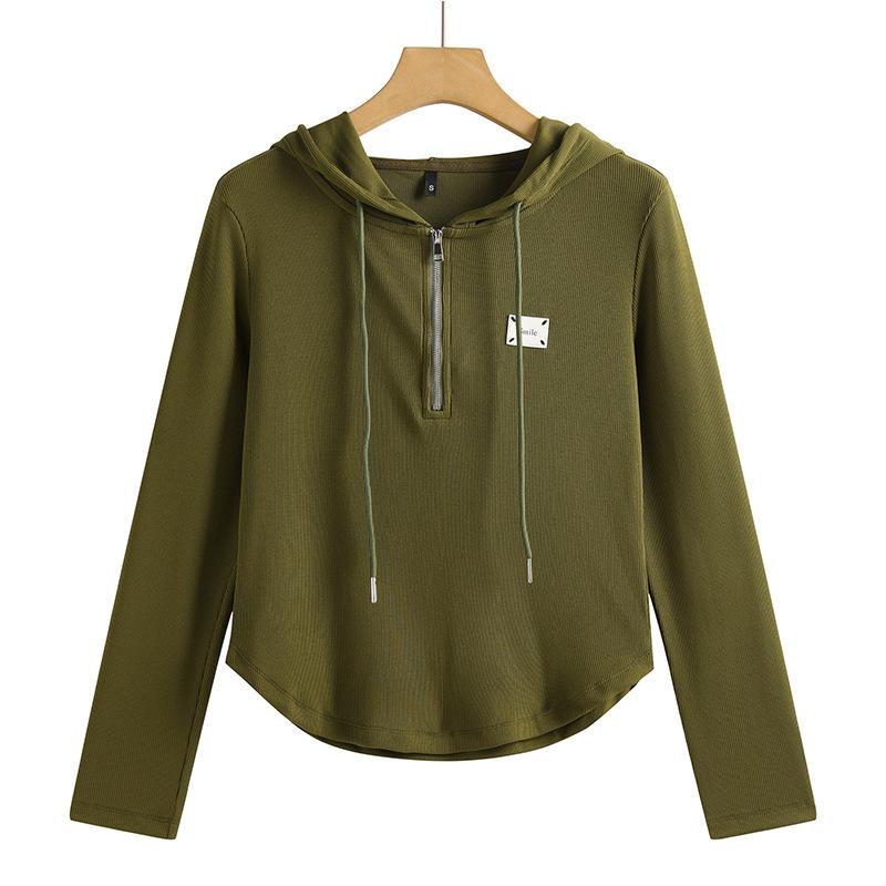 Maglietta da donna primaverile e autunnale, alla moda e versatile, felpa con cappuccio slim fit coreana, giacca in cotone con cerniera