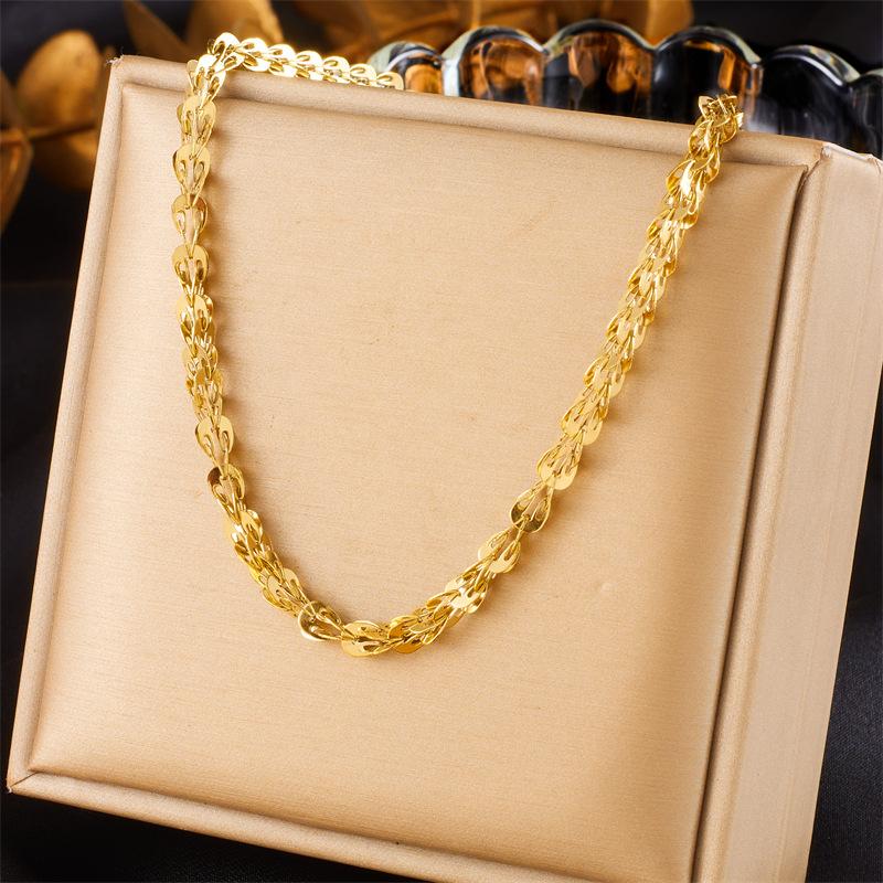 18K Gold Plated Twisted Herringbone Chain Necklace Bracelet Set, Dainty Chunky Link Jewelry Set for Women, Trendy Daily Jewelry
