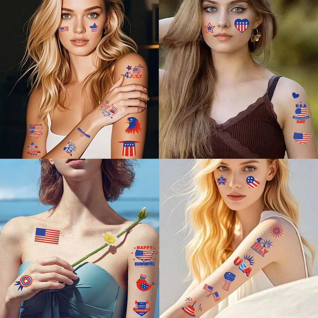 Unabhängigkeitstag Tattoo Aufkleber USA Thema Malparty Anlass Gesicht Aufkleber Wasserdichte Tattoo Aufkleber