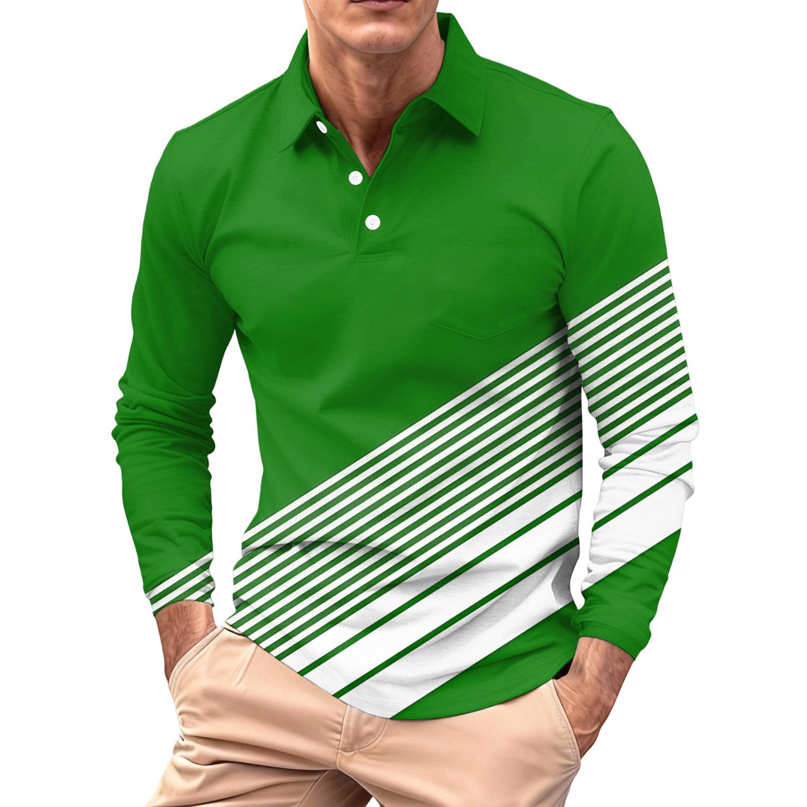 

Men s Long-sleeved Collared Button-down Pocket Casual Top M зелений