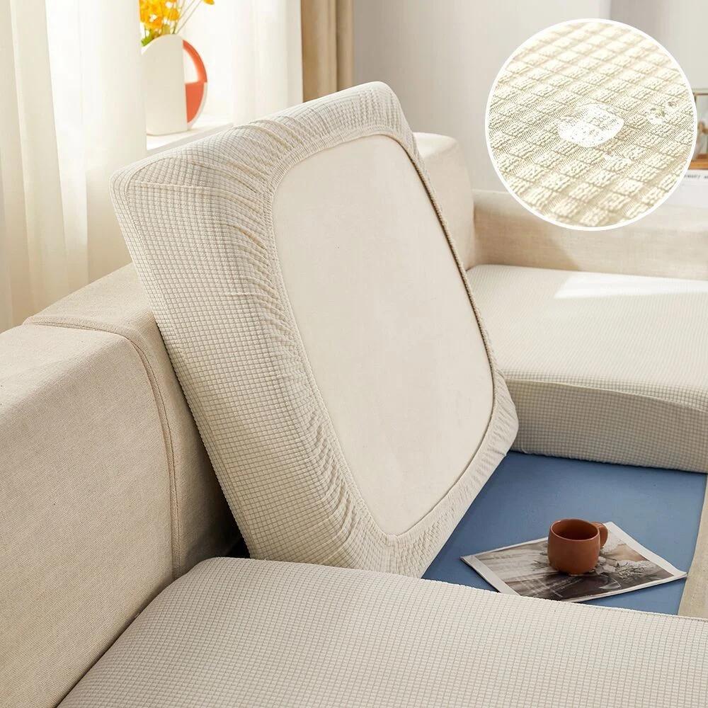 Waterproof Jacquard Sofa Seat Cushion Cover, Polar Fleece, Elastic, Removable, Couch Cover, Pets, Kids, Furniture Protector