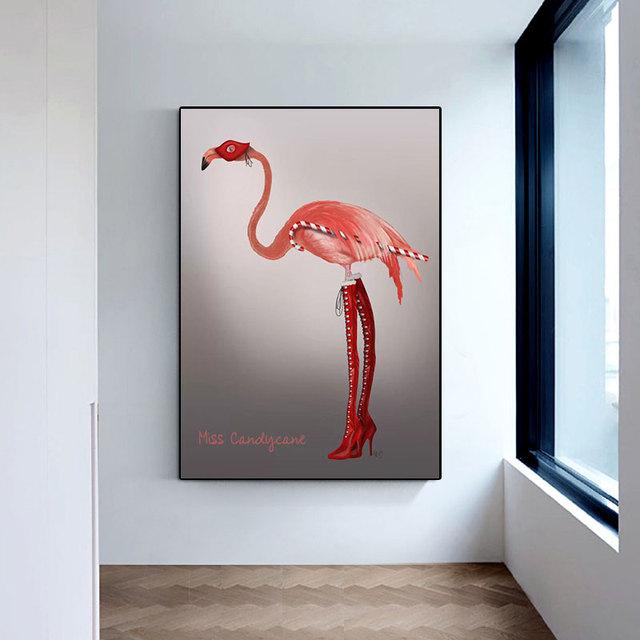 Nordic Posters and Prints Pink Flamingo Green Leaves Canvas Painting Wall Art Animal Pictures for Living Room Cuadros Home Decor