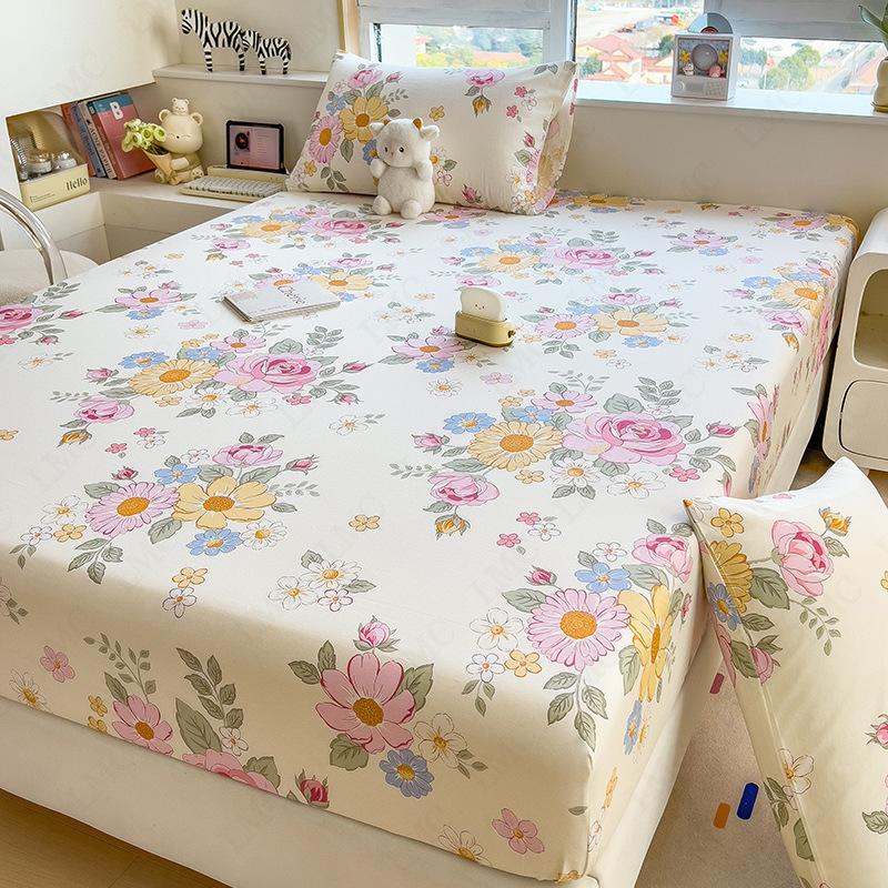 100%Cotton Fitted Bed Sheet Flower Printed Bed Sheet Single/Queen/King Size Fundas De Comfortable Fitted Sheet