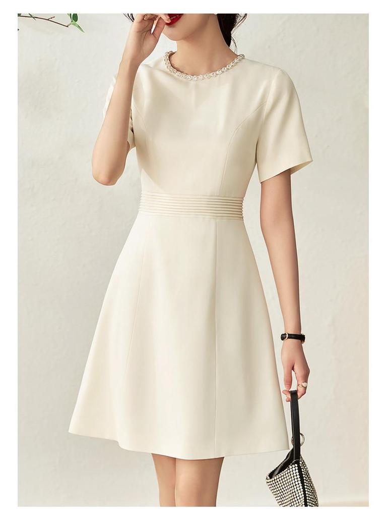 French Luxury Striped Studded Short Sleeve Dress for Women