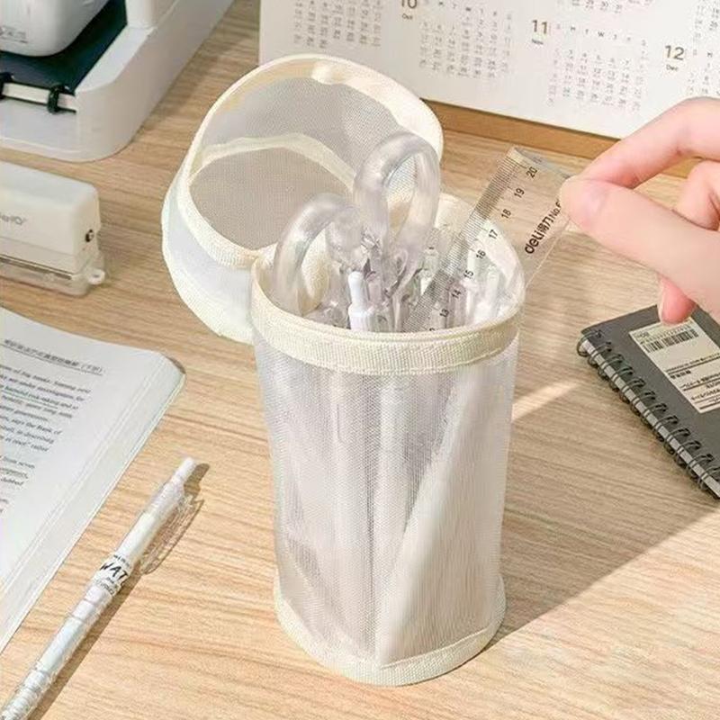 Mesh Dual-Use Makeup Brush Storage Bag Portable Brush Case Simple Large Capacity Brush Bucket Holder Travel Stand-Up Pouch