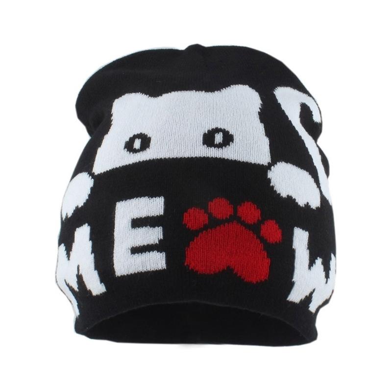 Unisex Skull Hat for Outdoor Activity Hat with Kitten Hat Pullover Unisex Hat Meow Skull Caps 2000s чёрный