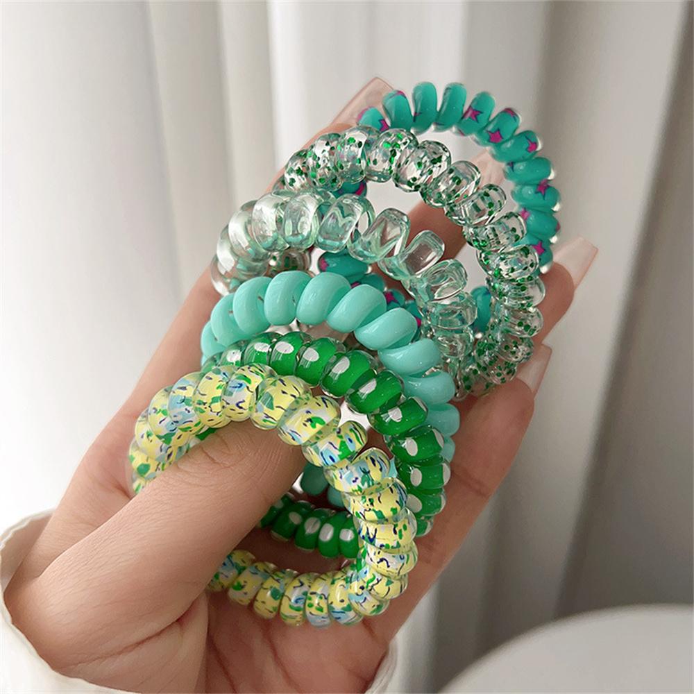 

Colorful Jelly Resin Spiral Hair Ties 6Pcs Cute Elastic Coil Hair Rings Ponytail Holders Hair Accessories for Women Girls зелёный