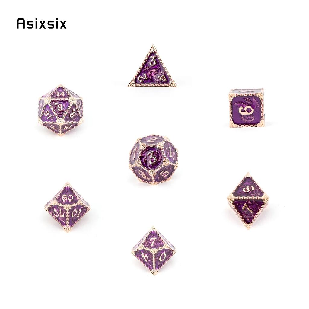 7 Pcs Purple Dragon Metal Dice Solid Metal Polyhedral Dice Set Suitable For Role-Playing Dice PropBoard Game Gift