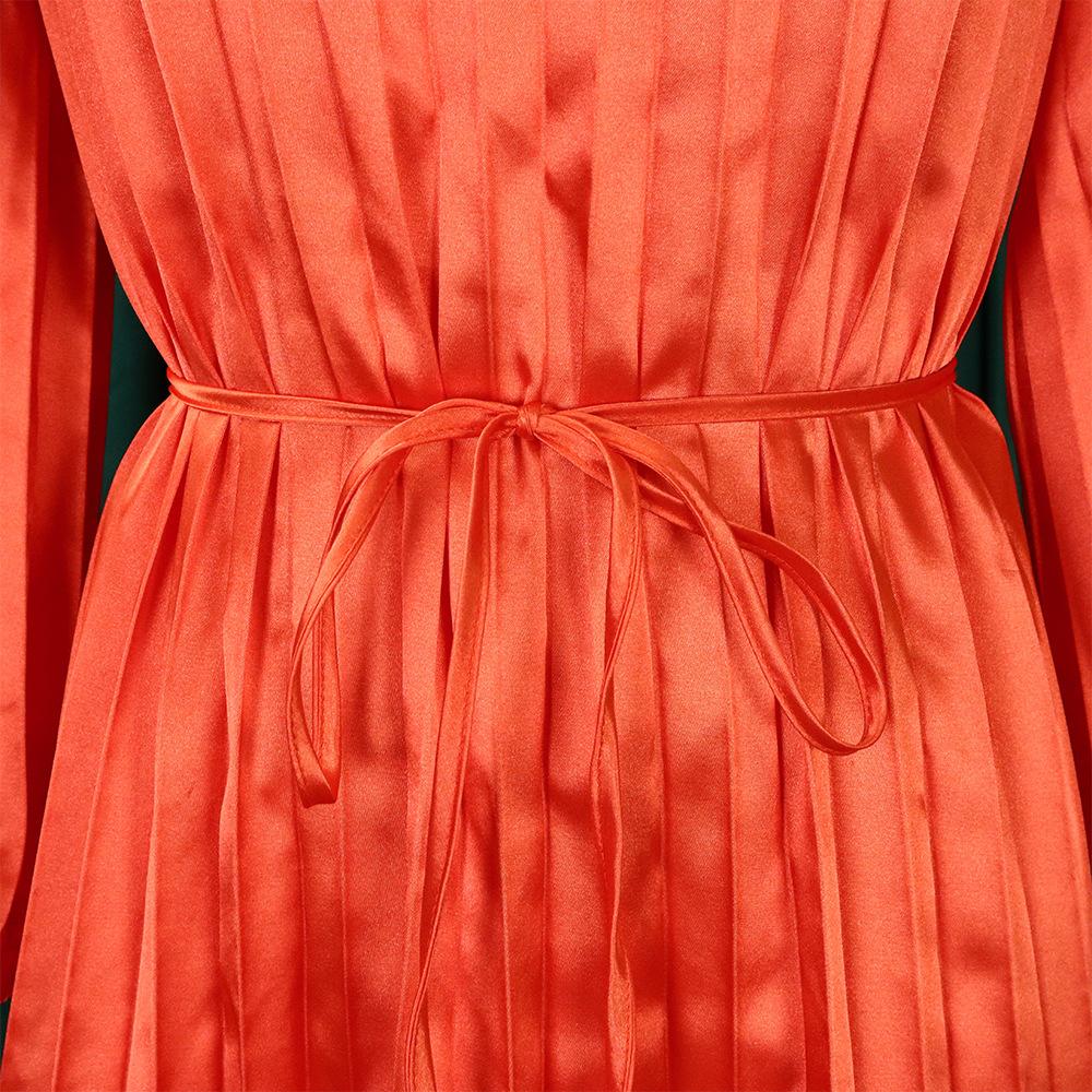 Große Größe Frauen Sommer Mode Solide Plissee Verband Kleid Damen Ein Stück Lange Ärmel Kurzes Kleid