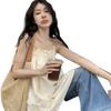 Pure desire wind one-word shoulder fungus edge sling vest women's spring and summer inner loose tube top design medium and long top