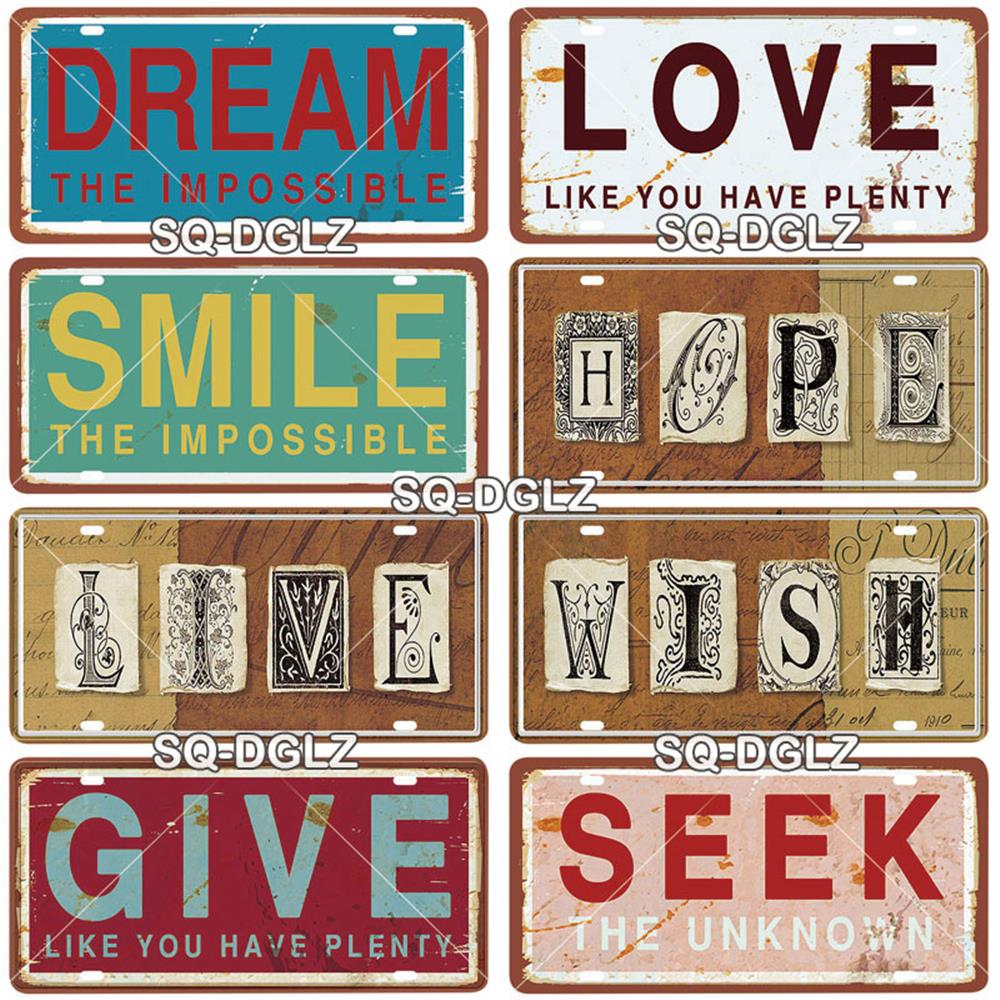 [SQ-DGLZ] Text Hope Love Home License Plate Tin Sign Store Bar Wall Decoration Metal Sign Home Decor Painting Plaques Art Poster