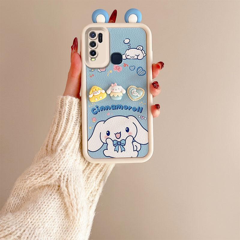 KEYSION Cute Ear 3D Cartoon Case for VIVO Y50 Y30 with Bracelet Soft Silicone Shockproof Phone Back Cover for VIVO Y30 Y50