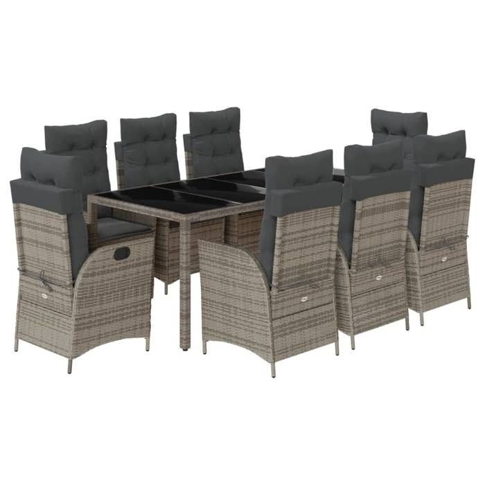 VidaXL Ensemble à Manger de Jardin avec Coussins 9 pcs, Table et Chaises avec Dossier Réglable, Meubles d'Extérieur, 3213084
