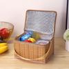 Outdoor Wicker Rattan Picnic Bag Waterproof Tableware Camping Picnic Baskets