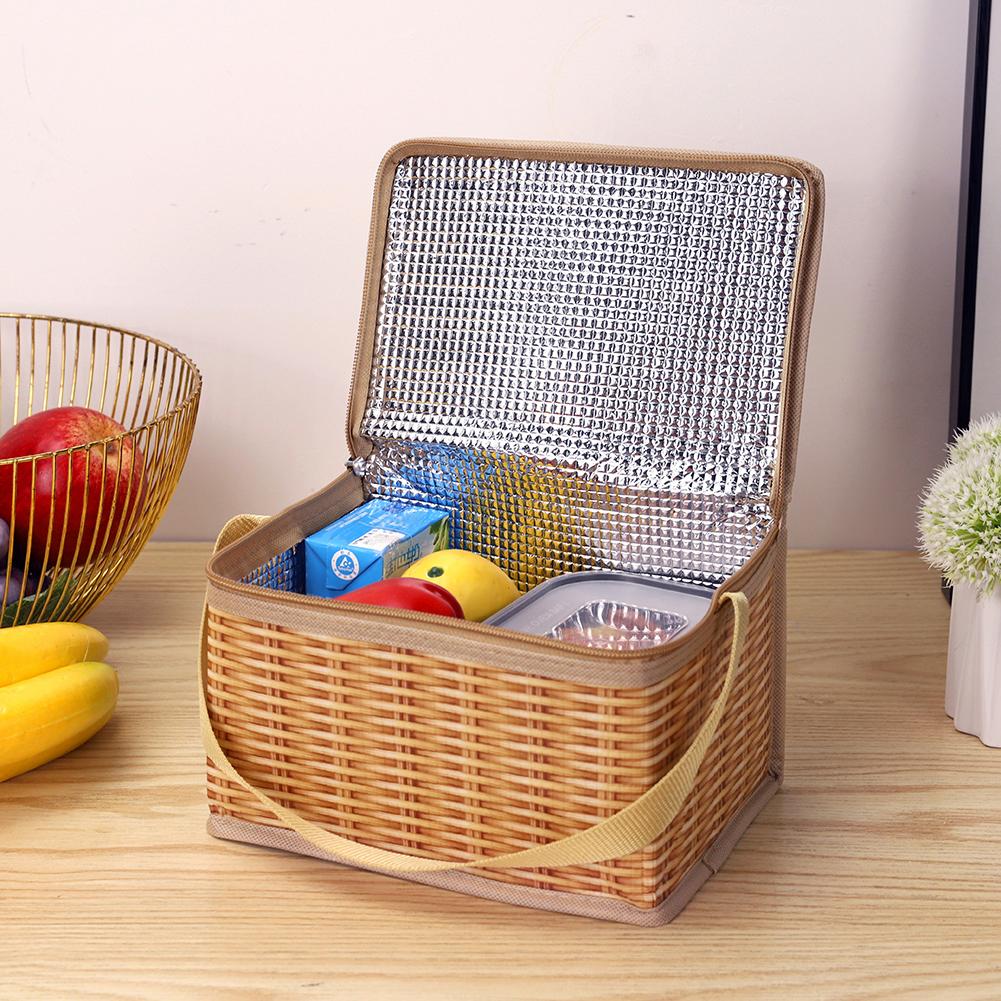 Outdoor Wicker Rattan Picnic Bag Waterproof Tableware Camping Picnic Baskets
