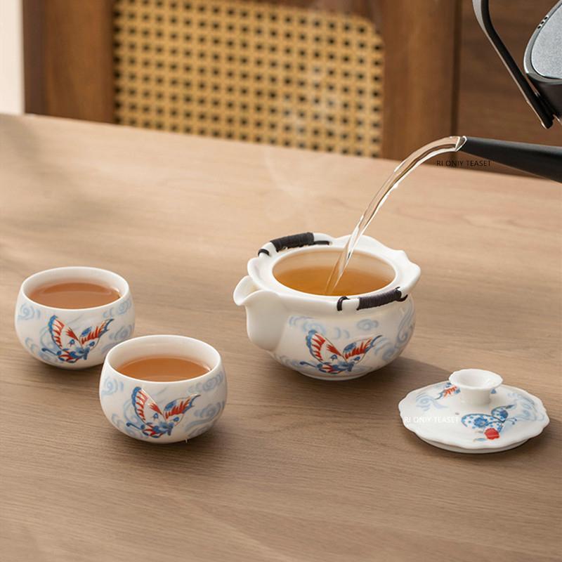 Chinese Tradition Ceramic Tea Set Porcelain Teapot Teacup Handmade Kettle Household Tea Tray Portable Travel Teaware Storage Bag