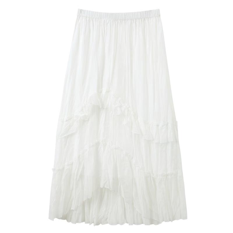 Sancai 2026 Summer Ruffle Elastic Waist A-line Long Skirt L