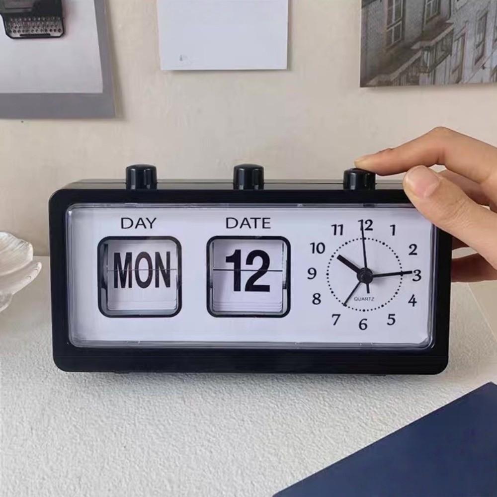 Vintage Mechanical Alarm Clock Electronic Table Clock Manual Page-flipping Calendar Clock  School